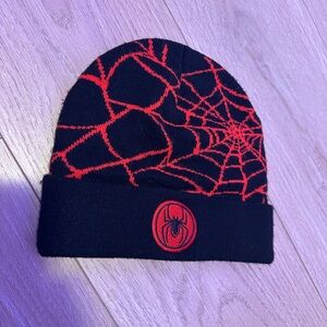 Black and Red Spider Web Beanie for kids